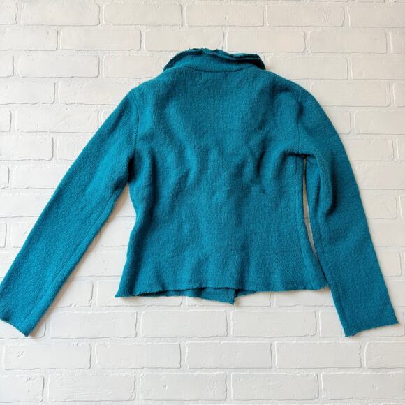Nine West Women's Turquoise Blue Wool Blend Scalloped Collar Cardigan sz M - Picture 4 of 7